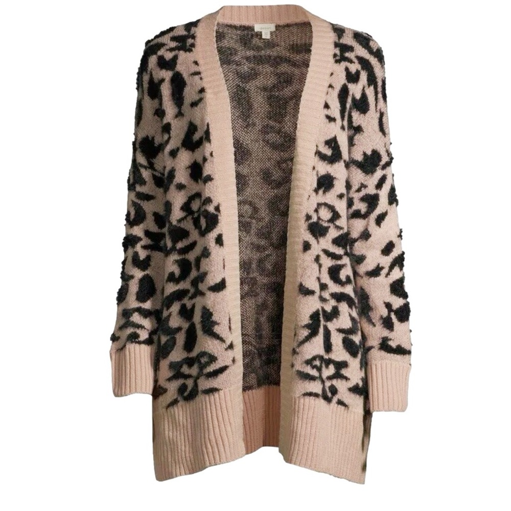 Debut Leopard Print Open Front Cardigan Cozy Chunky Knit Sweater Small Soft Girl